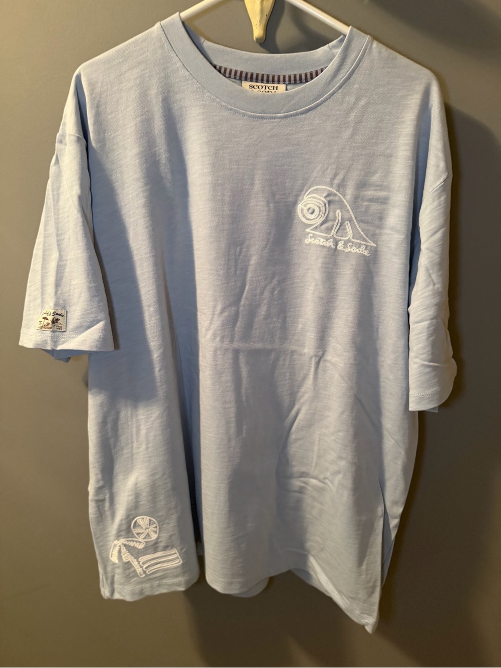 Scotch & Soda Pale Blue Embroidered Short Sleeve Tee